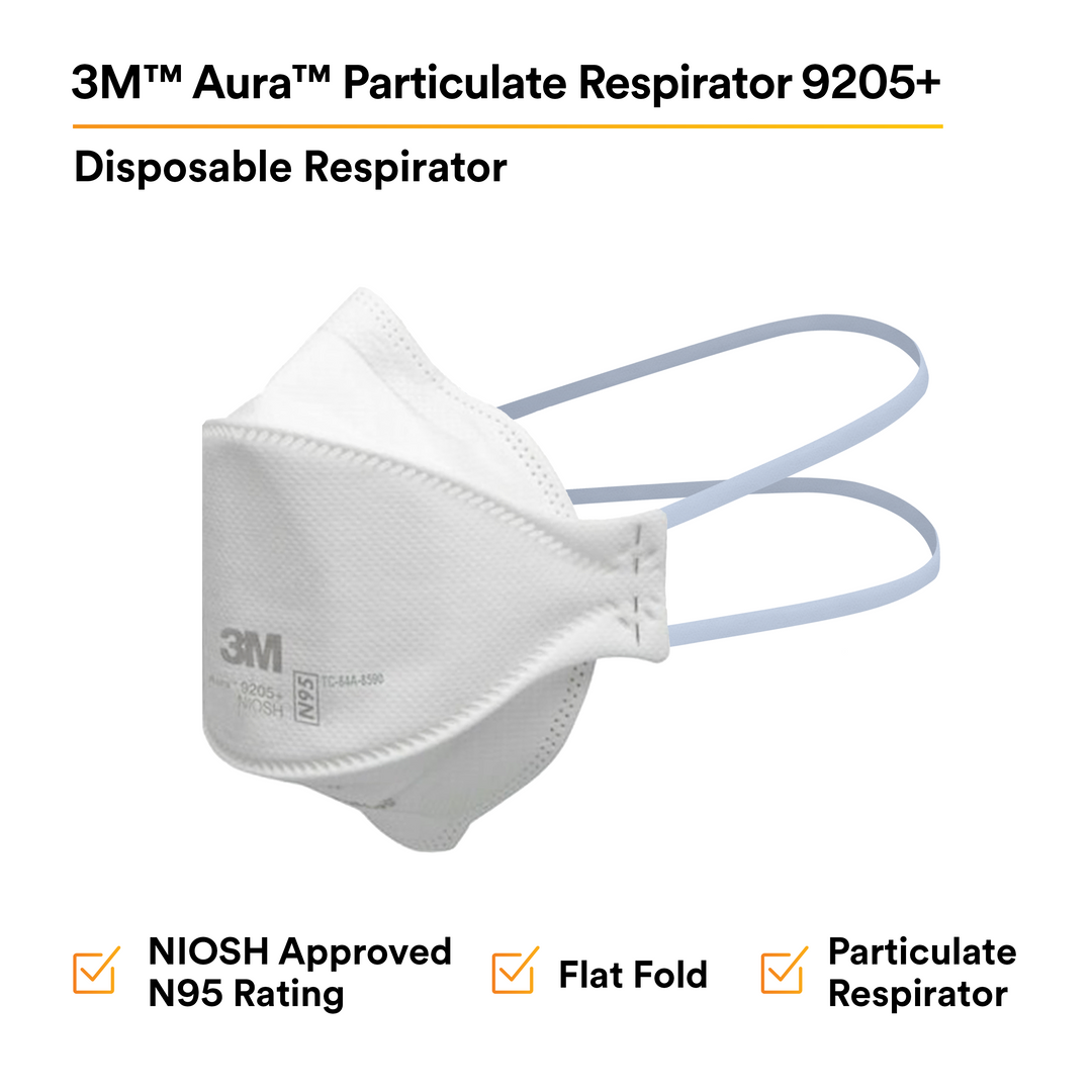 3M Aura 9205+  ~  Healthcare N95 Particulate Respirator 9205+ | Ultra-Lightweight Three-Panel Flat-Fold Design | NIOSH Approved | Box of 20 Units - Targa Tools