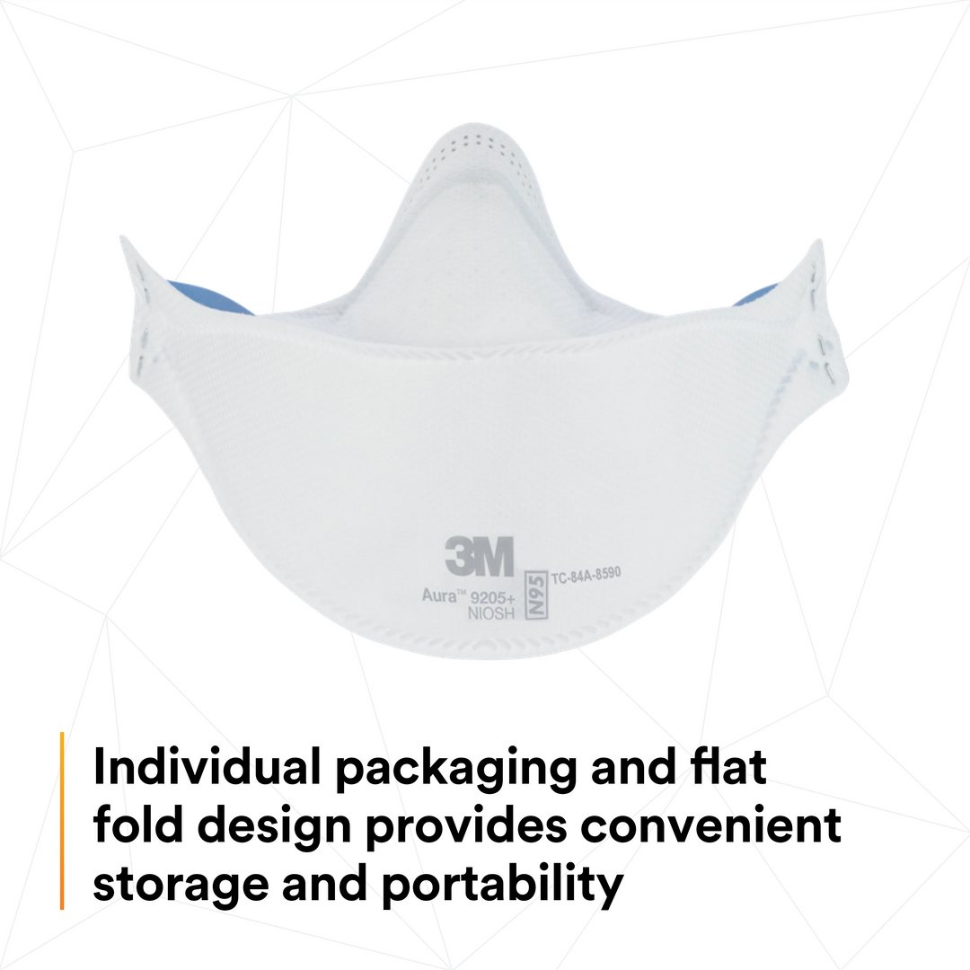 3M Aura 9205+  ~  Healthcare N95 Particulate Respirator 9205+ | Ultra-Lightweight Three-Panel Flat-Fold Design | NIOSH Approved | Box of 20 Units - Targa Tools