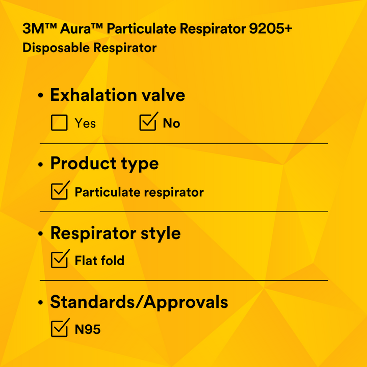 3M Aura 9205+  ~  Healthcare N95 Particulate Respirator 9205+ | Ultra-Lightweight Three-Panel Flat-Fold Design | NIOSH Approved | Box of 20 Units - Targa Tools