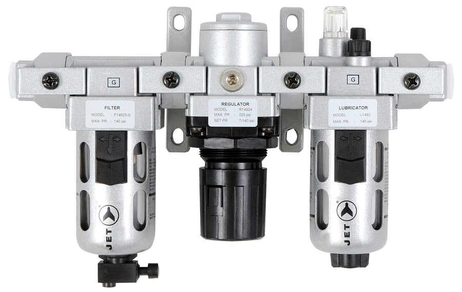 FRLs & Parts Jet AFRLMI38 3 Piece Air Filter Regulator And Lubricator 3/8 Inch Npt Intermediate