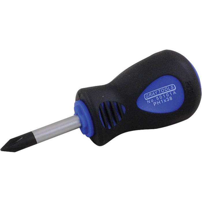 Gray 50101A #1 PHILLIPS STUBBY SCREWDRIVER, 3/16 SHANK, 1-1/2 BLADE LENGTH GRAY TOOLS 50101A