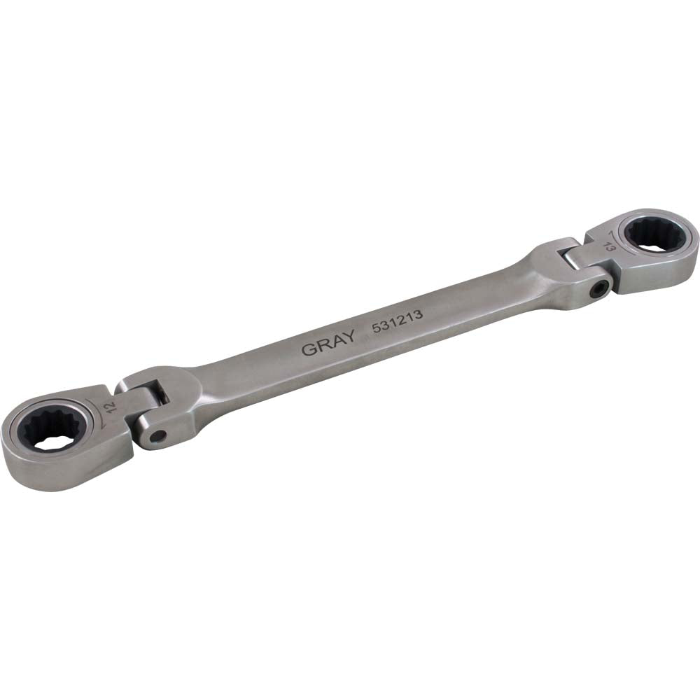 Gray 531415 14MM X 15MM DOUBLE BOX END, FLEX HEAD RATCHETING WRENCH, STAINLESS STEEL FINISH GRAY TOOLS 531415