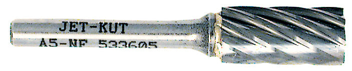 Regular Carbide Burrs Jet A5-NF 1/4 Inch -Kut Cylindrical Shape Burr For Aluminum / Non-Ferrous Materials