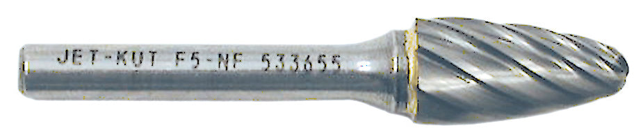 Regular Carbide Burrs Jet F5-NF 1/4 Inch -Kut Round Nose Shape Burr For Aluminum / Non-Ferrous Materials