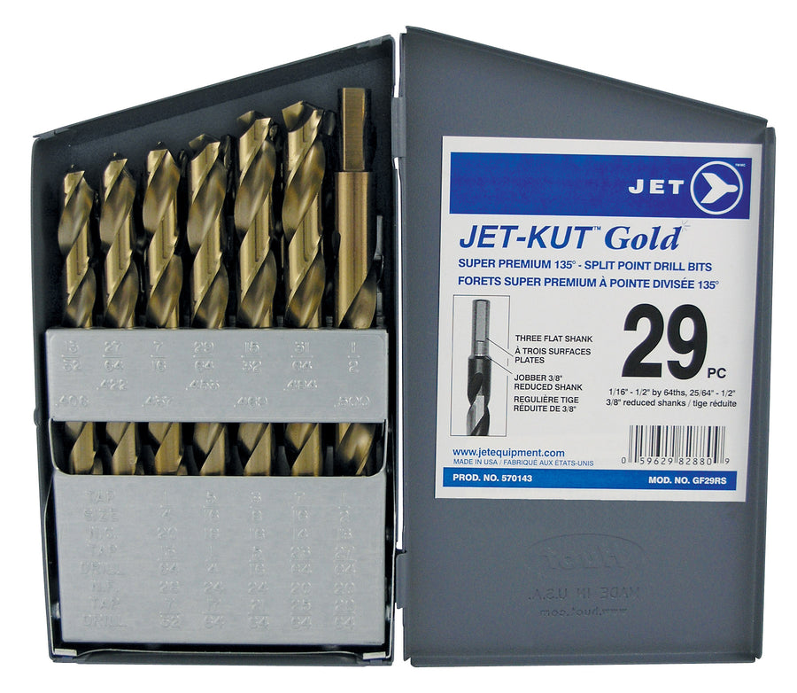 Drill Bit Sets Jet GF29RS 29 Piece -Kut Gold Super Premium Reduced Shank Drill Bit Set