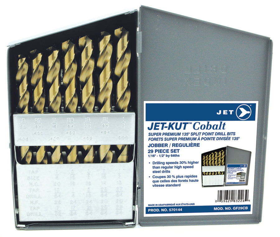 Drill Bit Sets Jet GF29CB 29 Piece -Kut Cobalt Super Premium Drill Bit Set