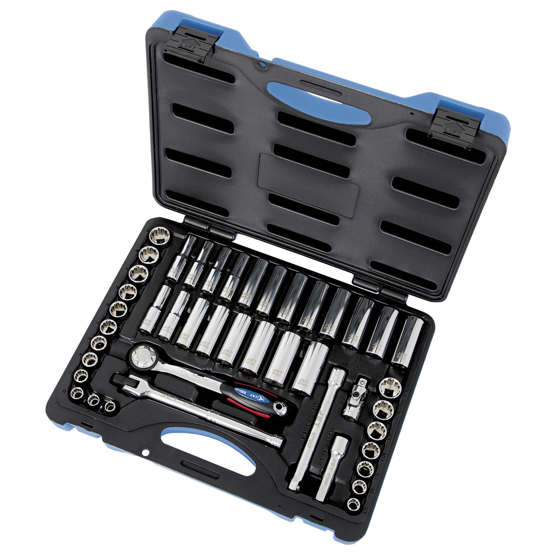 Socket Sets Jet SW3845C-12 45 Piece 3/8 Inch Drive SAE/Metric Socket Wrench Set 12 Point