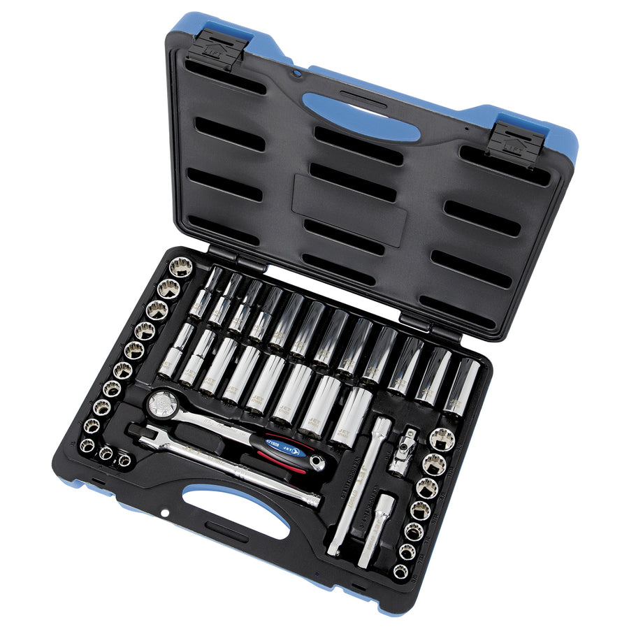 Socket Sets Jet SW3845C-12 45 Piece 3/8 Inch Drive SAE/Metric Socket Wrench Set 12 Point