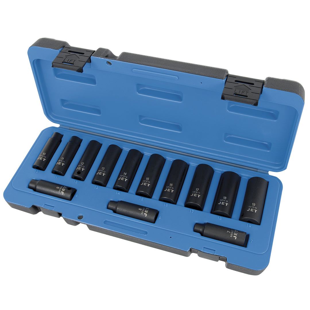 Socket Sets Jet PS1338DM 13 Piece 3/8 Inch Dr Deep Metric Impact Socket Set 6 Point