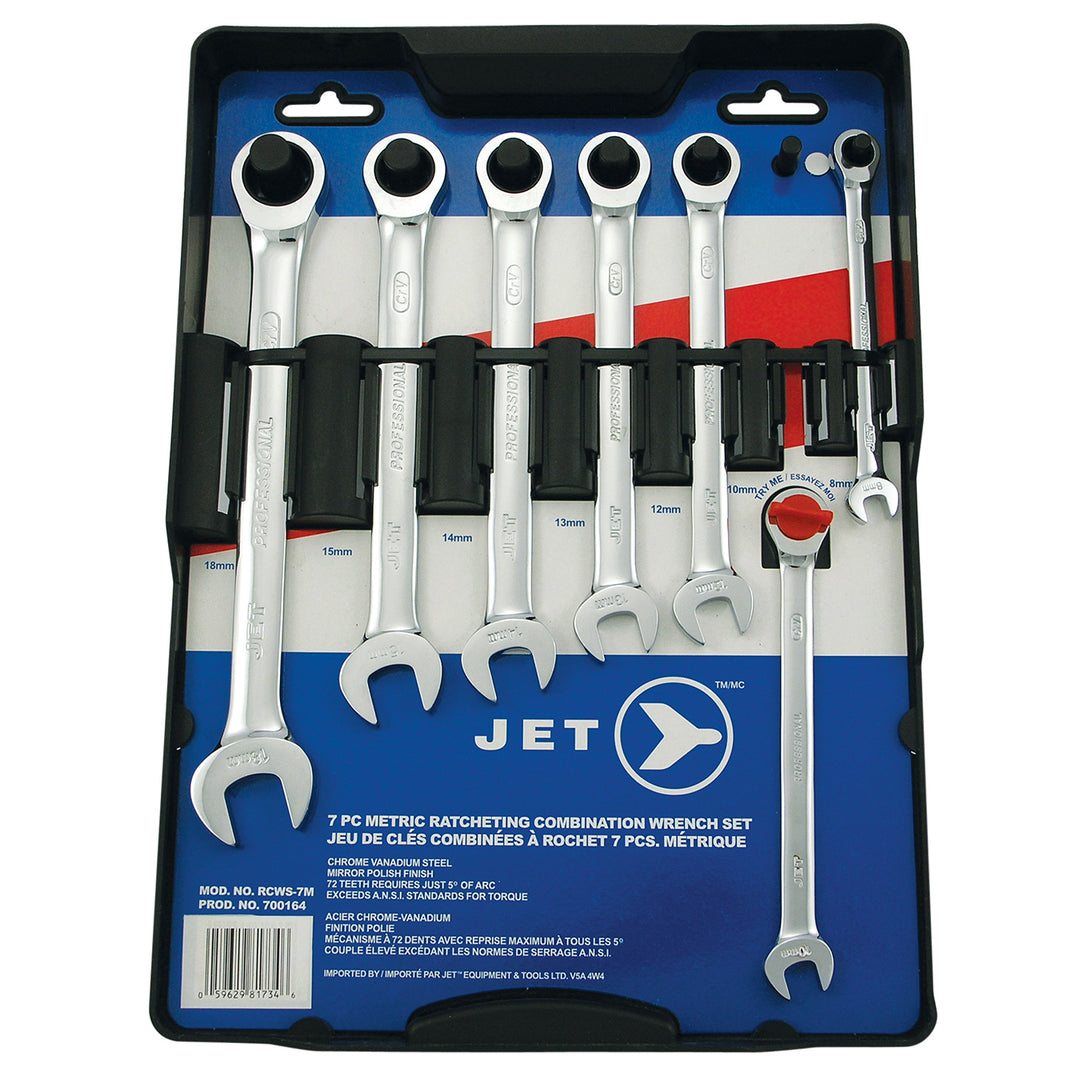 Combination Wrenches Jet RCWS-7M 7 Piece Long Metric Ratcheting Combination Wrench Set