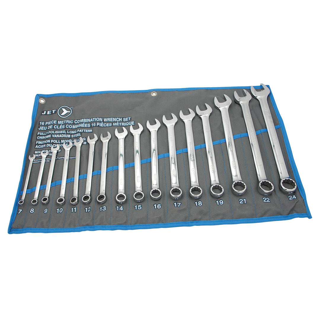 Combination Wrenches Jet LCWS-16M 16 Piece Long Metric Fully Polished Combination Wrench Set