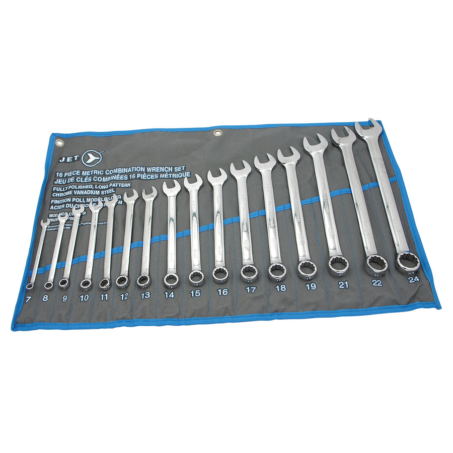 Combination Wrenches Jet LCWS-16M 16 Piece Long Metric Fully Polished Combination Wrench Set