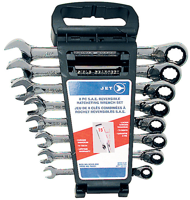Combination Wrenches Jet RCWS-8SR, 8 Piece Long SAE Reversible Ratcheting Combination Wrench Set