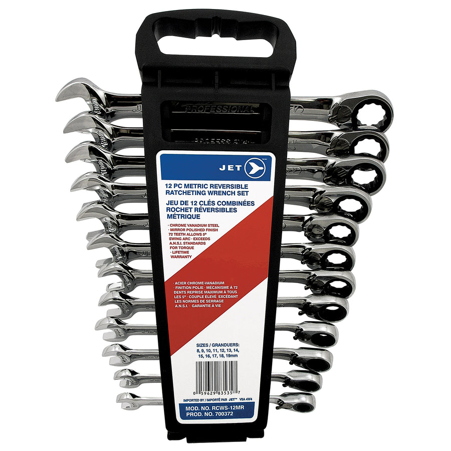 Combination Wrenches Jet RCWS-12MR, 12 Piece Long Metric Reversible Ratcheting Combination Wrench Set