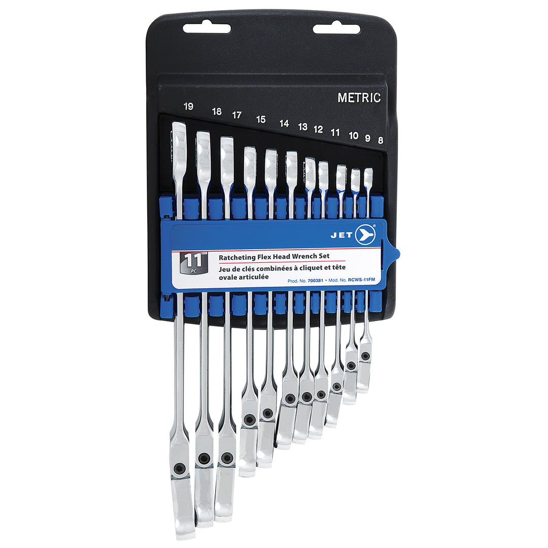 Combination Wrenches Jet RCWS-11FM 11 Piece Metric Flex Head Ratchet Combination Wrench Set