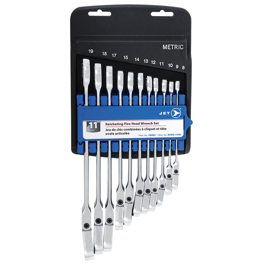 Combination Wrenches Jet RCWS-11FM 11 Piece Metric Flex Head Ratchet Combination Wrench Set