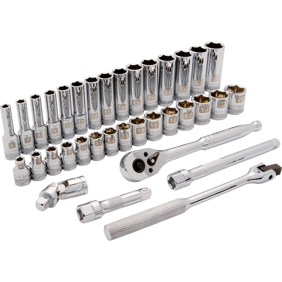 Dynamic D010011 Tools 3/8 Inch Drive 35 Piece 6 Point, Standard/Deep Metric Socket Set, 6mm - 20mm