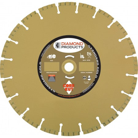 Dry Cutting High Speed Specialty Turbo Blades Diamond Products 14072 18 Inch x .125 Inch x 1 Inch, Standard Gold (S), General Purpose, Cured Concrete, High Speed Hand Saw Specialty Turbo Diamond Blade