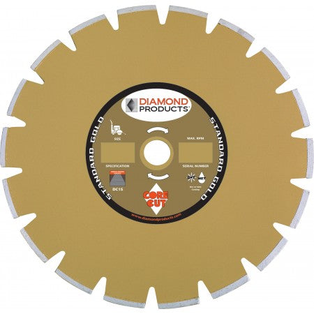 Dry Walk Behind Blades Diamond Products 14702 12 Inch x .187 Inch x 1 Inch, Standard Gold (S), Asphalt, Walk Behind Saw Dry Cutting Diamond Blade