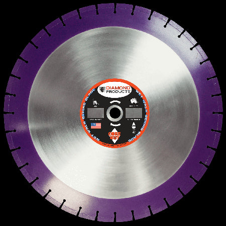 Wet Cutting Walk Behind Saw Blades Diamond Products 36817 30 Inch Inch x .155 Inch x 1 Inch Imperial Purple (I) Cured Concrete Walk Behind Saw Diamond Blade with Metric Core and slant-segment for undercutting protection