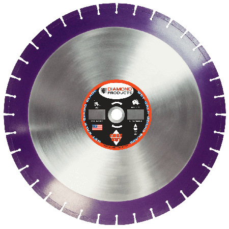 Wet Cutting Walk Behind Saw Blades Diamond Products 36834 36 Inch Inch x .187 Inch x 1 Inch Imperial Purple (I) Cured Concrete Walk Behind Saw Diamond Blade with Metric Core and slant-segment for undercutting protection