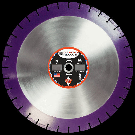 Wet Cutting Walk Behind Saw Blades Diamond Products 39504 20 Inch Inch x .155 Inch x 1 Inch Imperial Purple (I) Cured Concrete Walk Behind Saw Diamond Blade with Metric Core and slant-segment for undercutting protection