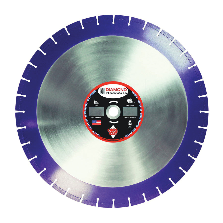 Wet Cutting Walk Behind Saw Blades Diamond Products 36815 26 Inch Inch x .155 Inch x 1 Inch Imperial Purple (I) Cured Concrete Walk Behind Saw Diamond Blade with Metric Core and slant-segment for undercutting protection