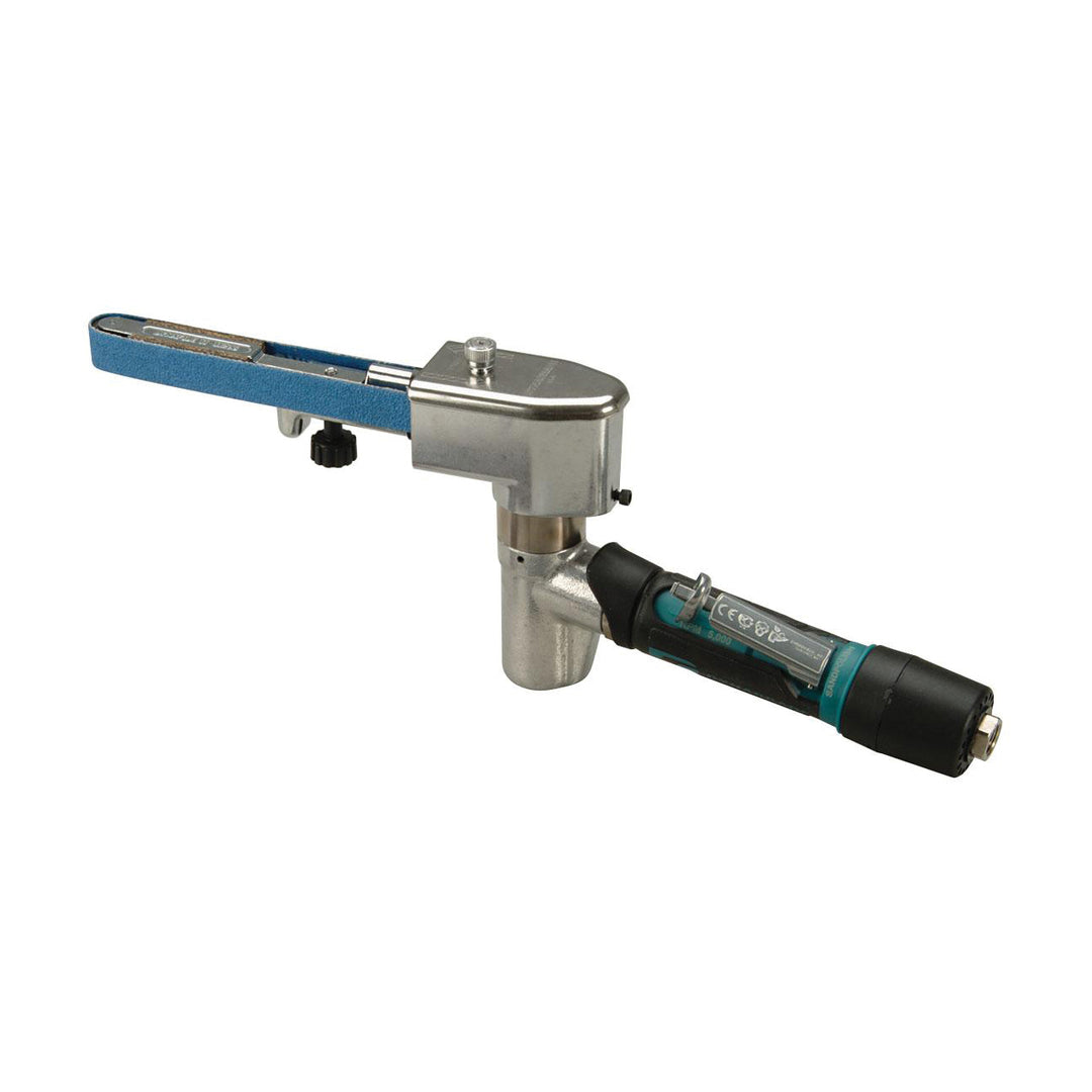 Belt Sanders Dynabrade 40381 Dynafile II Abrasive Belt Tool Slow Speed .4 Hp 7 Degree Offset 5000 Rpm Front Exhaust For 1/4 3/4X18 Belts