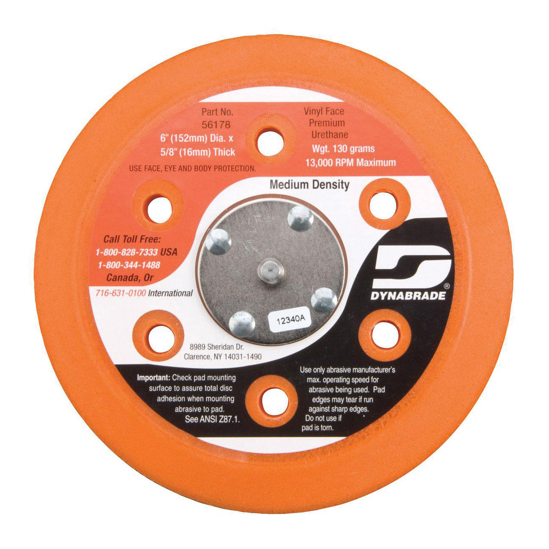 Backup Pads Dynabrade 56178 6 Diameter Vacuum Disc Pad Vinyl-Face