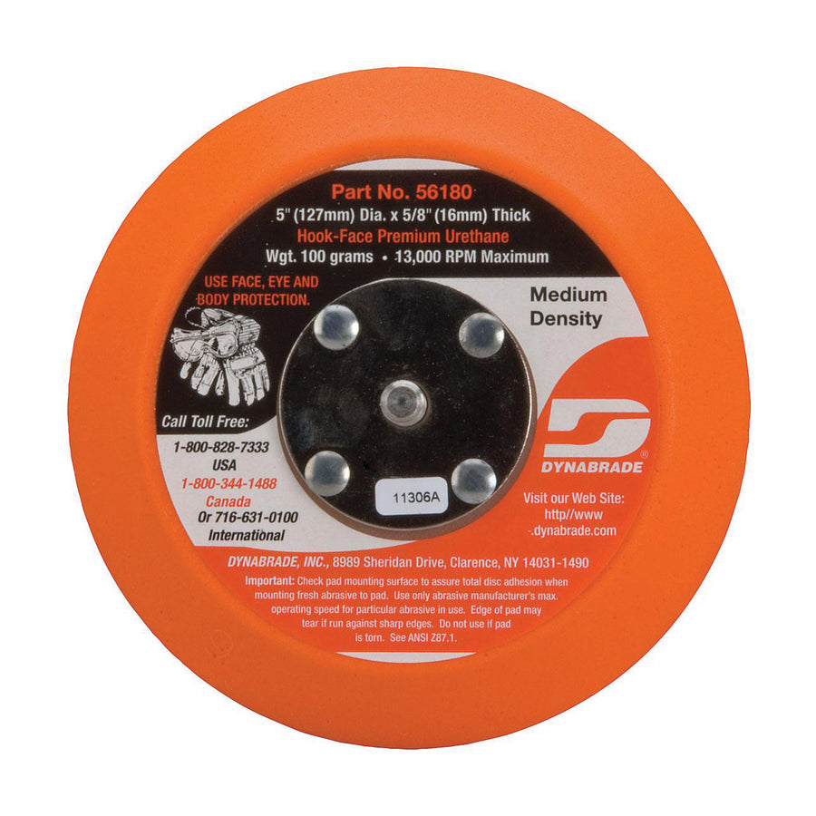 Backup Pads Dynabrade 56180 5 Inch Diameter Non-Vacuum Disc Pad Hook-Face Short Nap