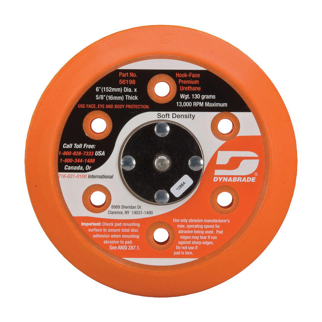 Backup Pads Dynabrade 56198 6 Inch Diameter Vacuum Disc Pad Hook-Face Short Nap