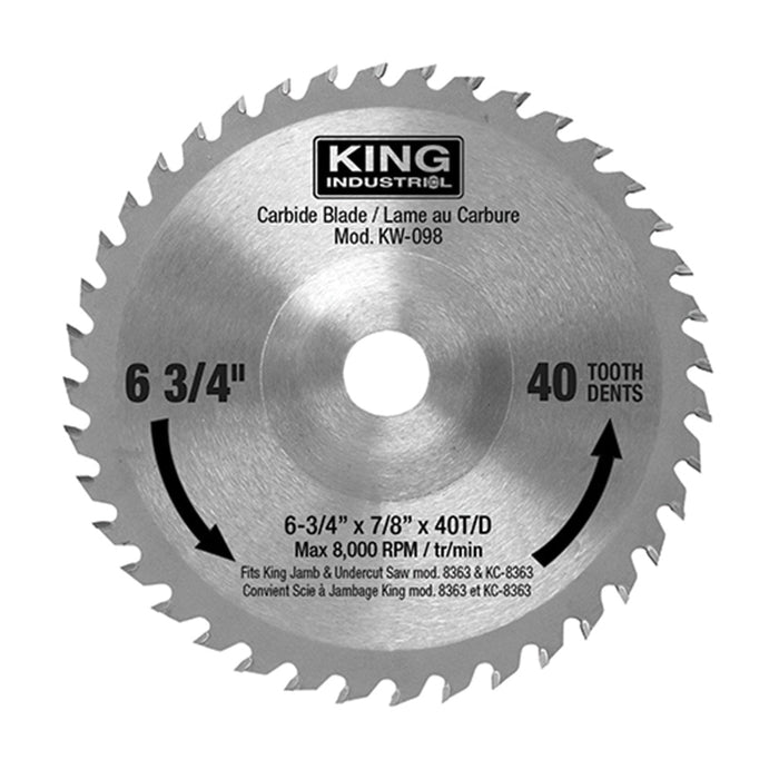 Saw Blades King Canada KW-098 Saw Blade Carbide 6-3/4 X 40T Replacement 8363/Kc-836