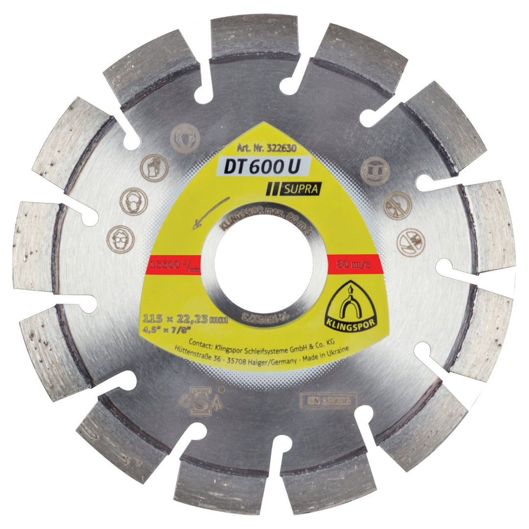 Segments Klingspor 322630 Segmented - Short Serration Diamond cutting blades for angle grinders DN600 4-1/2 Inch x 7/8 Inch with 13 segments