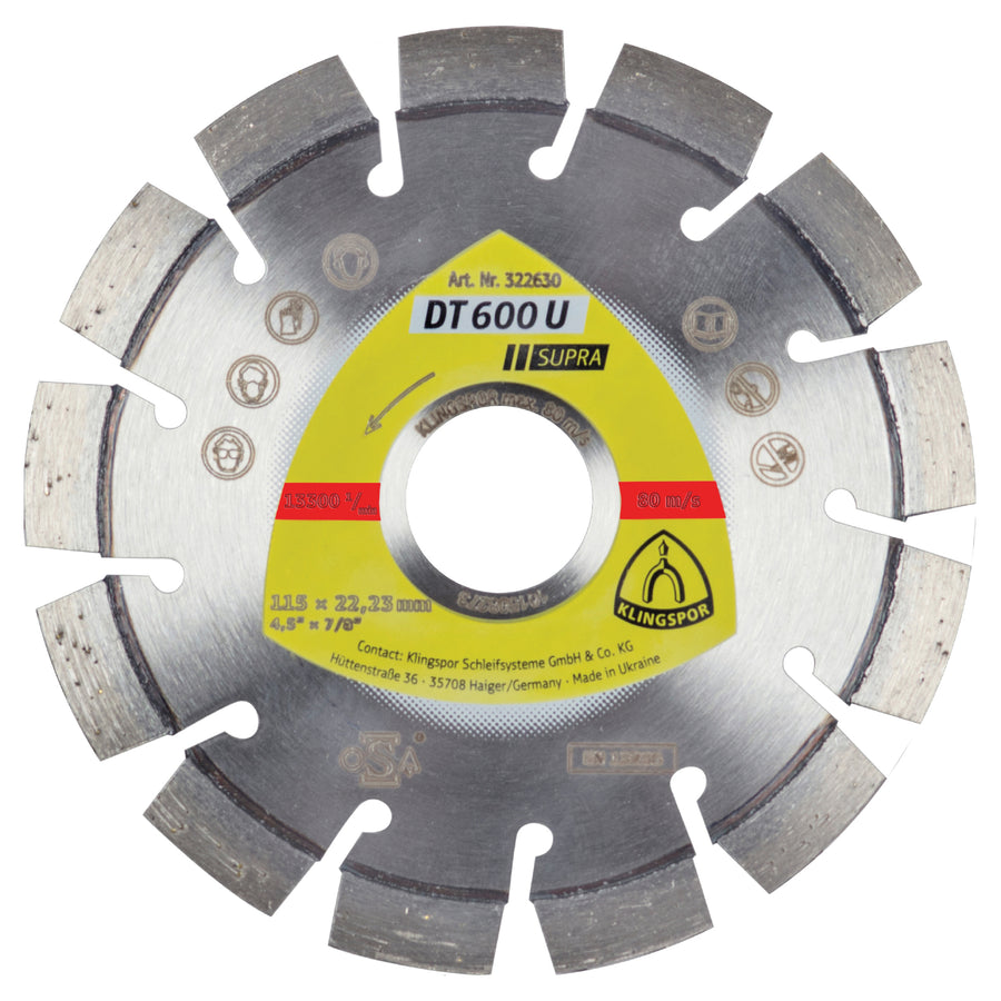 Segments Klingspor 322630 Segmented - Short Serration Diamond cutting blades for angle grinders DN600 4-1/2 Inch x 7/8 Inch with 13 segments