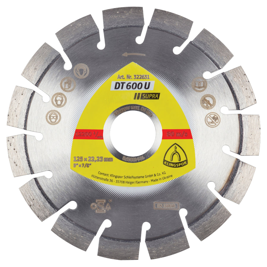 Segments Klingspor 322631 Segmented - Short Serration Diamond cutting blades for angle grinders DN600 5 Inch x 7/8 Inch with 15 segments