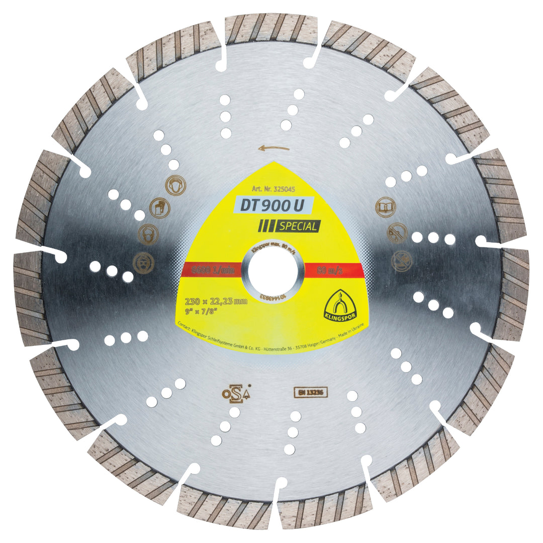 Klingspor 325045 Segmented Diamond cutting blades for angle grinders DT900 Special 9 Inch x 7/8 Inch with 15 segments