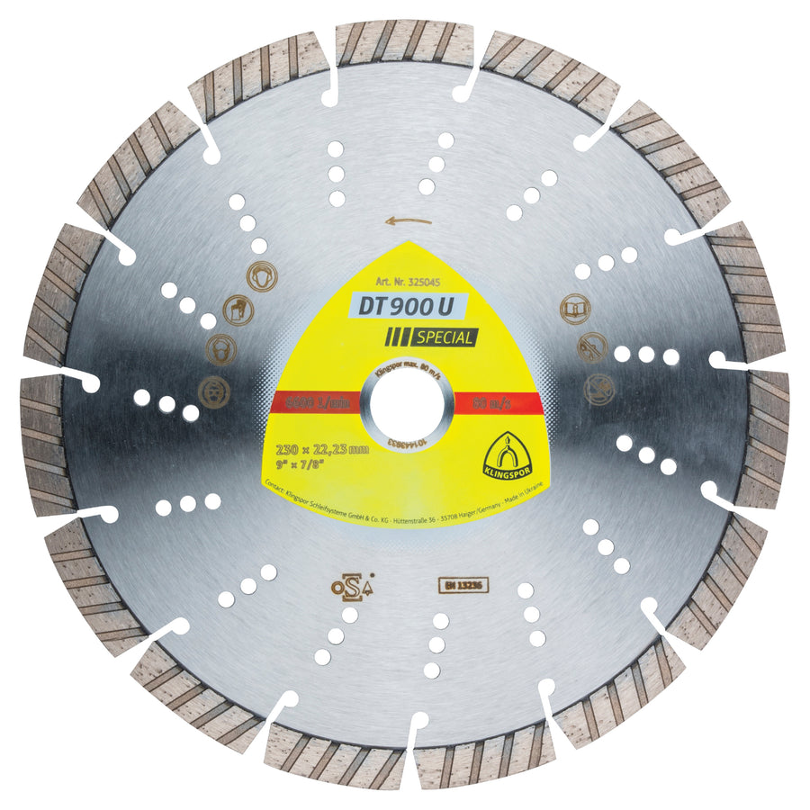 Klingspor 325045 Segmented Diamond cutting blades for angle grinders DT900 Special 9 Inch x 7/8 Inch with 15 segments