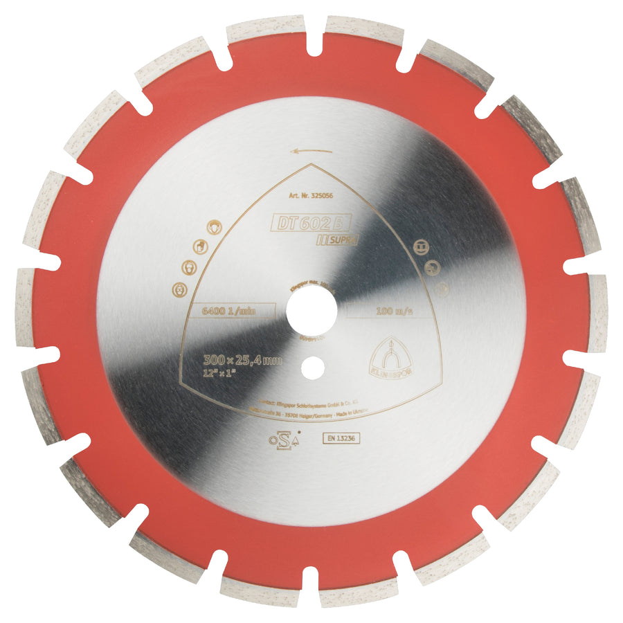 Klingspor 325056 Large diamond cutting blade DT602 Supra 12 Inch x 1 Inch with 18 segments