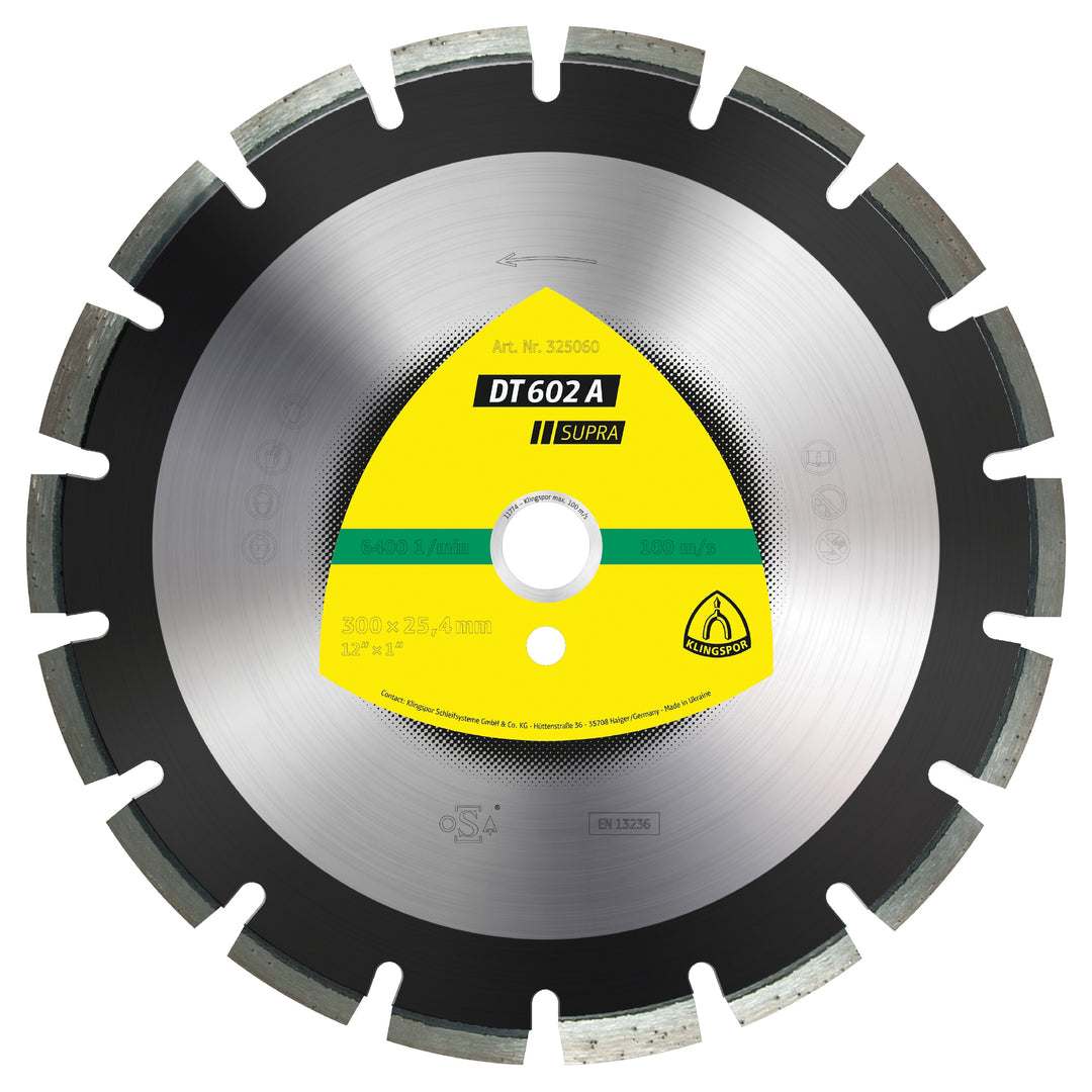 Klingspor 325128 Large diamond cutting blade DT602 Supra 18 Inch x 1 Inch with 25 segments