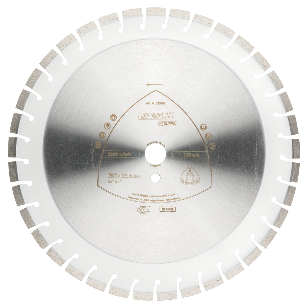 Klingspor 325185 Large diamond cutting blade DT600 Supra 12 Inch x 1-3/16 Inch with 32 segments