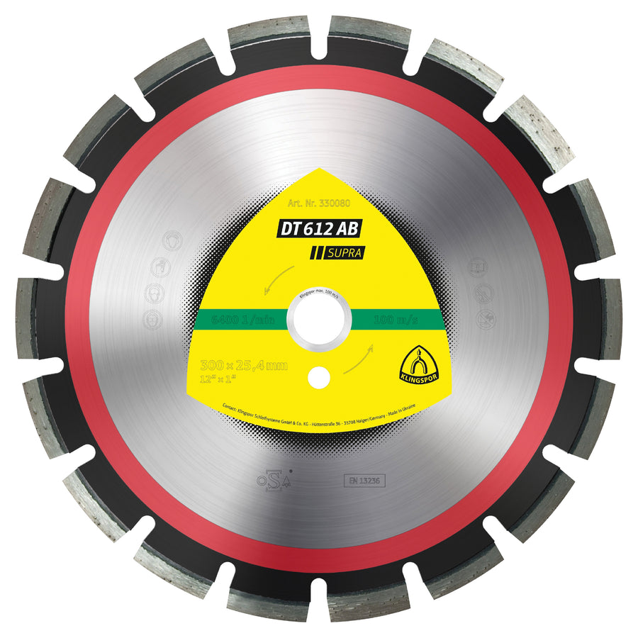 Klingspor 330084 Large diamond cutting blade DT612 Supra 20 Inch x 1 Inch with 30 segments