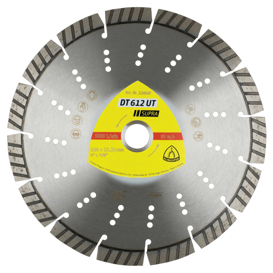 Klingspor 334046 Segmented Diamond cutting blades for angle grinders DT612 Supra 7 Inch x 7/8 Inch with 11 segments