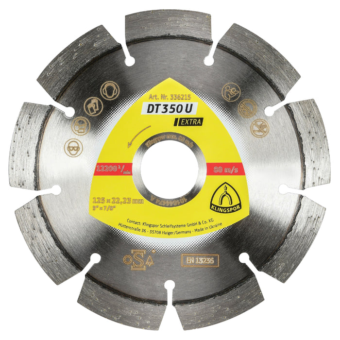 Klingspor 336215 Segmented Diamond cutting blades for angle grinders DT350 Extra 5 Inch x 7/8 Inch with 9 segments