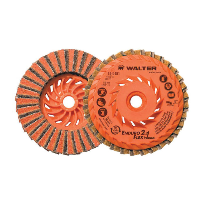 2-in-1 Flap Discs Walter 15I451 4-1/2 Inch x 5/8 Inch - 11 2-In-1 Duo Grit Enduro-Flex Turbo Flap Disc