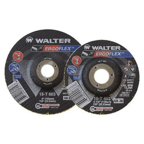 Type 29 Flexible Walter 15T453 4-1/2 Inch x 7/8 Inch Type 29 36 Grit Ergoflex Flap Disc