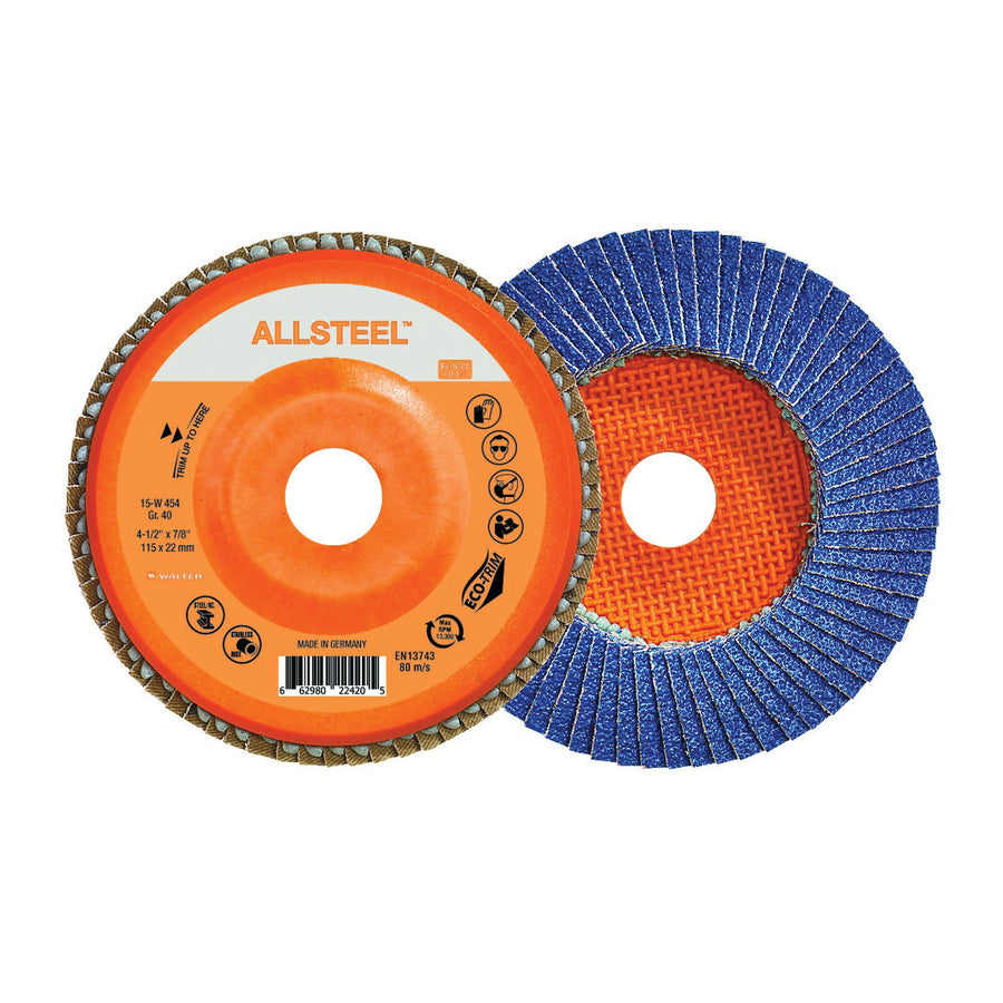 Depressed Centre Walter 15W454 4-1/2 Inch x 7/8 Inch Type 27 40 Grit Flexsteel Zirconia Alumina Flap Disc