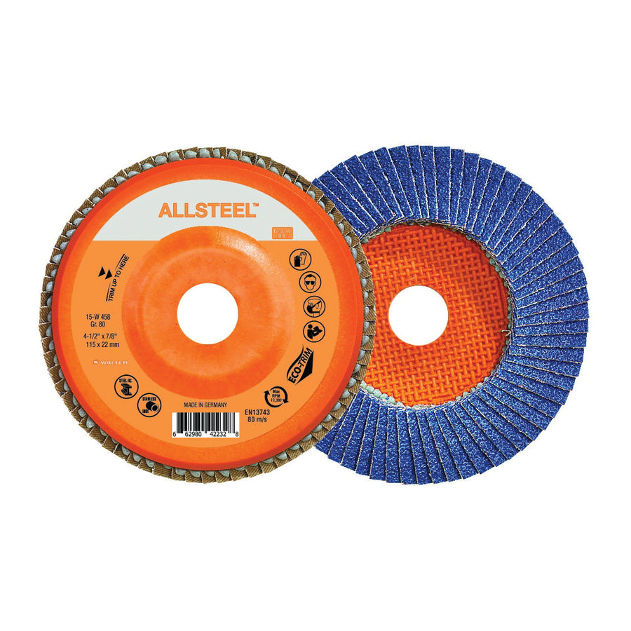 Depressed Centre Walter 15W458 4-1/2 Inch x 7/8 Inch Type 27 80 Grit Flexsteel Zirconia Alumina Flap Disc